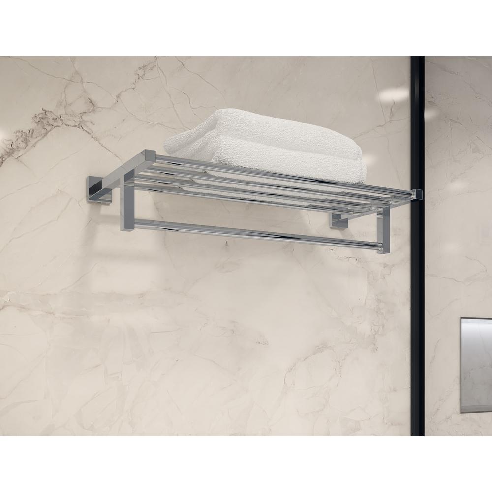 Duro 22 in. Wall-Mounted Towel Shelf with Bar in Polished Chrome - Super Arbor