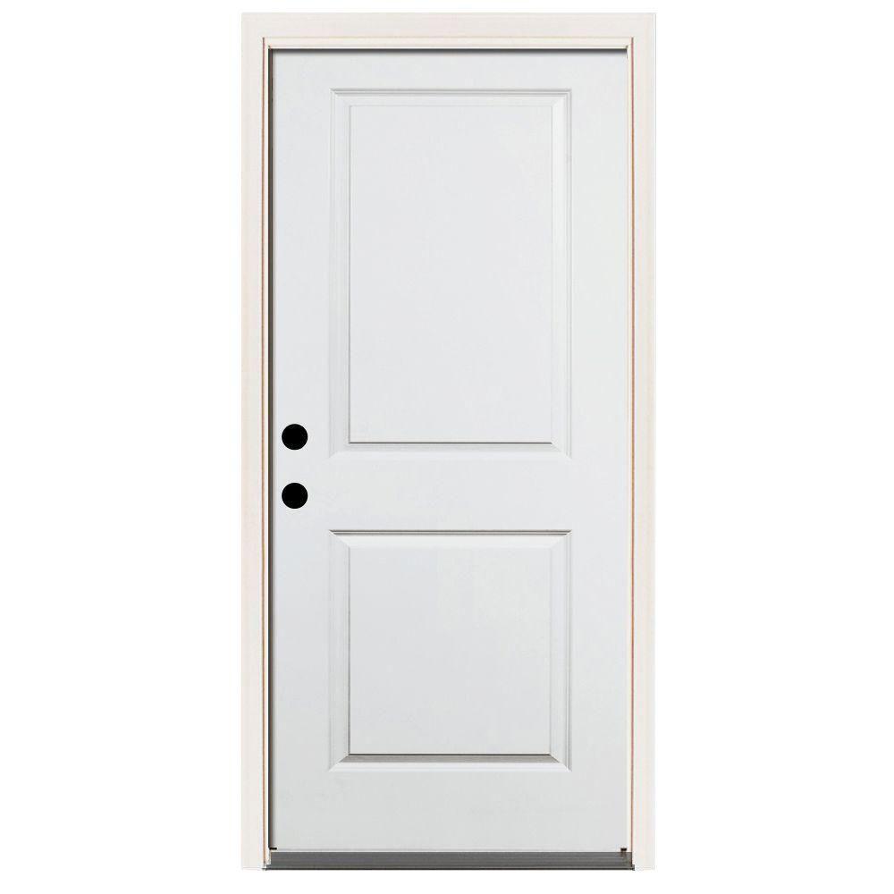 36 in. x 80 in. Premium 2-Panel Square Primed White Steel Prehung Front Door w/ 36 in. Right-Hand Inswing and 4 in. Wall - Super Arbor