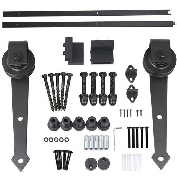 6 Ft Interior Black Steel Single Sliding Barn Closet Door Hardware Track System Kit Set