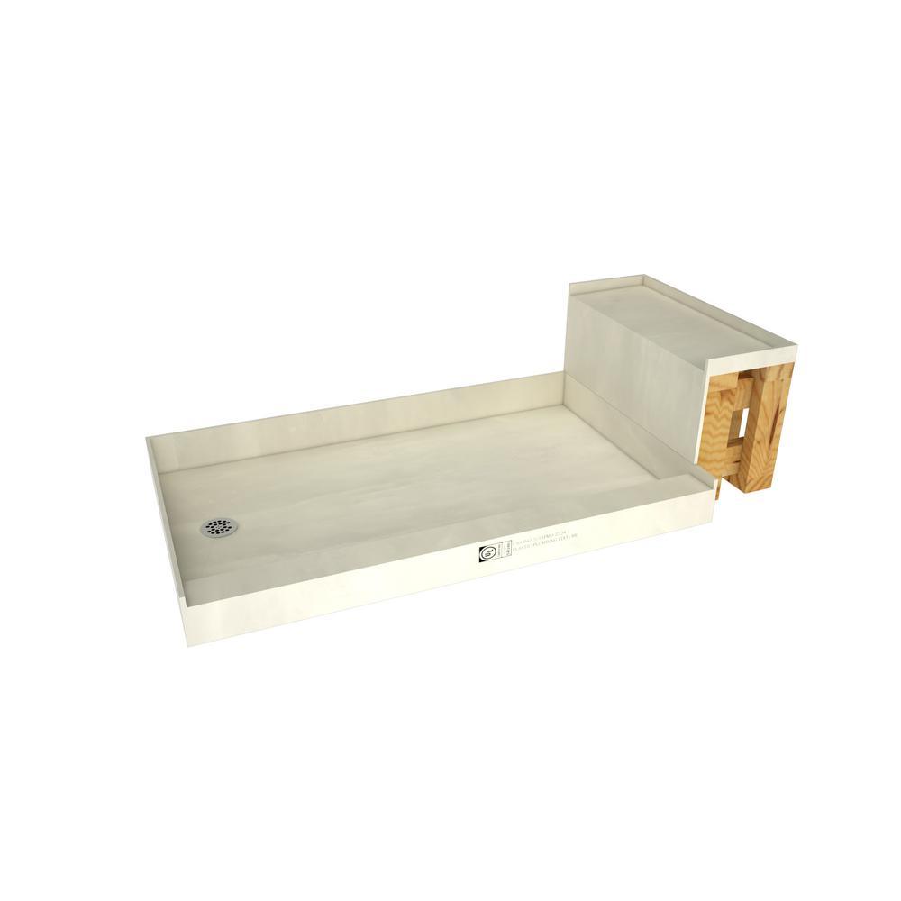 Base'N Bench 42 in. x 72 in. Single Threshold Shower Base and Bench Kit with Left Drain and Polished Chrome Drain Plate - Super Arbor