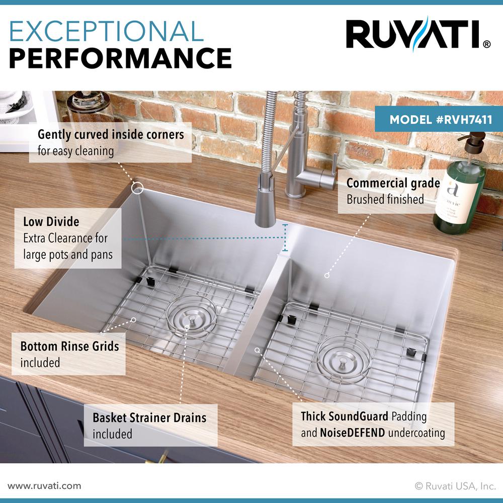 32 in. Low-Divide Double Bowl 50/50 Undermount 16-Gauge Stainless Steel Kitchen Sink - Super Arbor