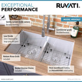 32 in. Low-Divide Double Bowl 50/50 Undermount 16-Gauge Stainless Steel Kitchen Sink - Super Arbor