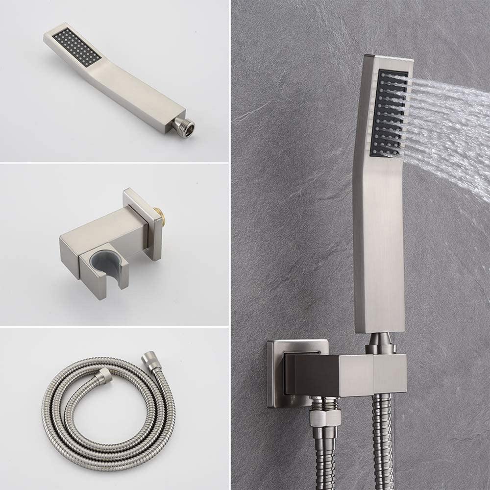 Shower System Ceiling Mounted with 12 in. Square Rainfall Shower head and Handheld Shower Head Set, Brushed Nickel - Super Arbor