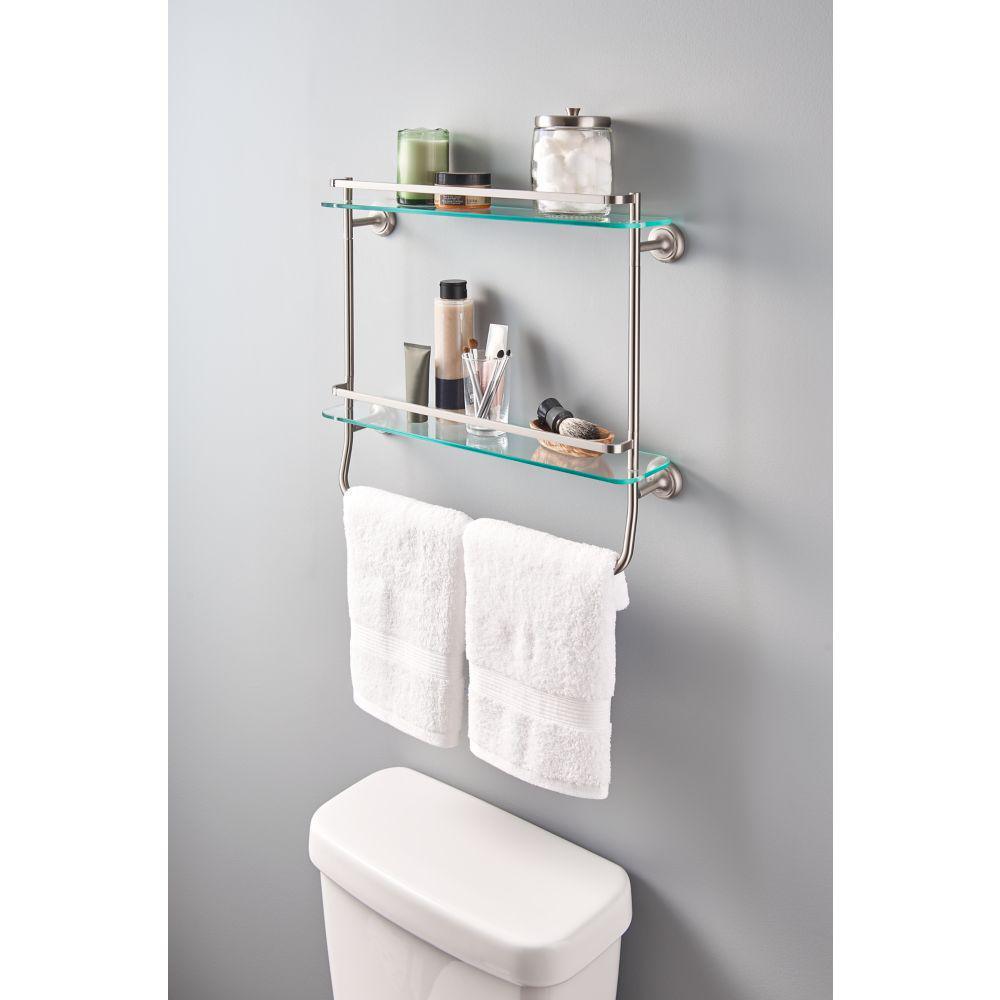 20 in. W Double Glass Shelf with Towel Bar in Brushed Nickel - Super Arbor