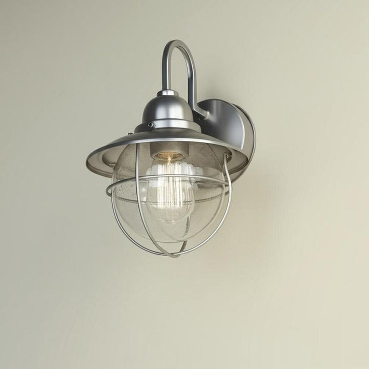 Hampton Bay 1-Light Brushed Nickel Outdoor Cottage Wall Lantern Sconce
