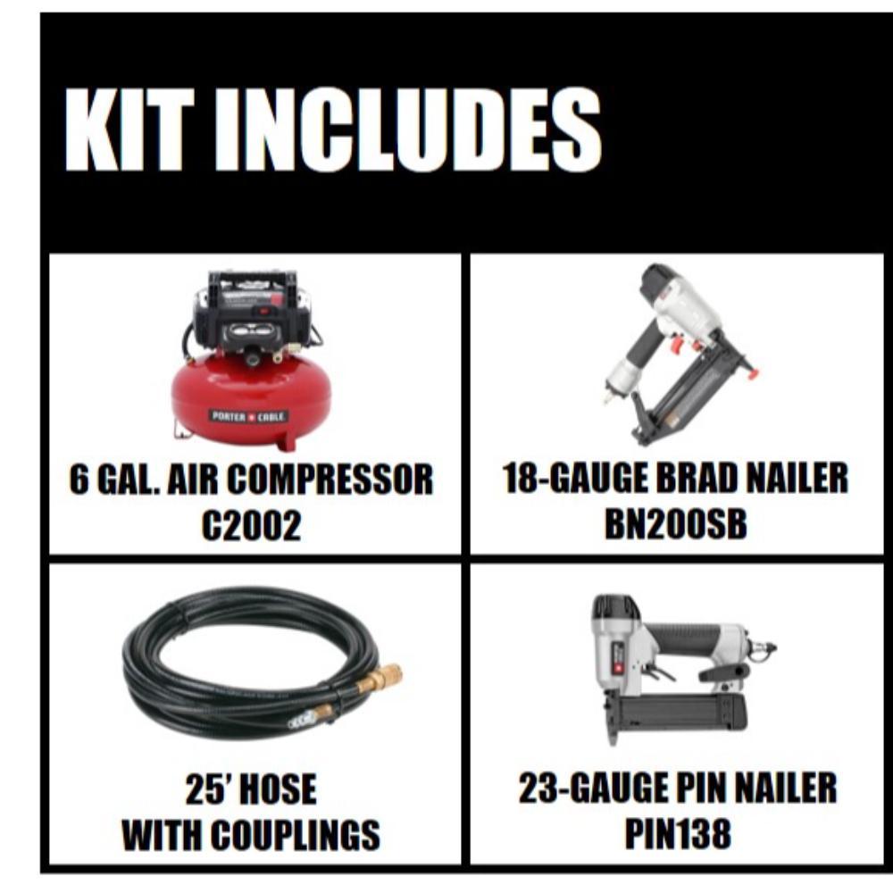 6 Gal. Portable Electric Air Compressor and 18-Gauge Brad Nailer Combo Kit with Bonus 23-Gauge 1-3/8 in. Pin Nailer - Super Arbor
