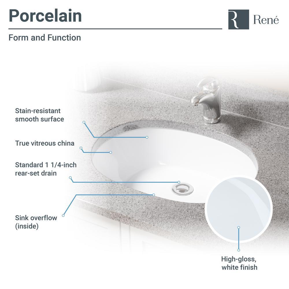 Under-Mount Porcelain Bathroom Sink in White with Pop-Up Drain in Brushed Nickel - Super Arbor