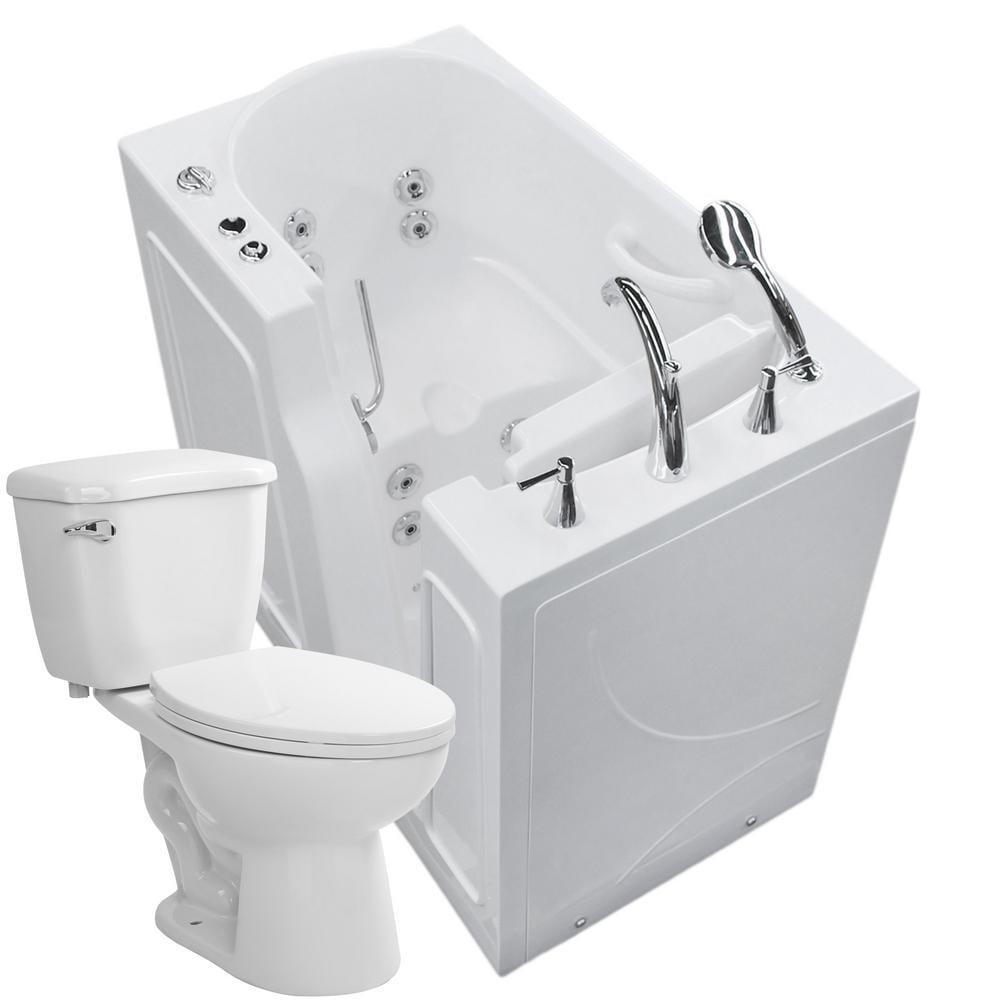 45.75 in. Walk-In Whirlpool Bathtub in White with 1.28 GPF Single Flush Toilet - Super Arbor