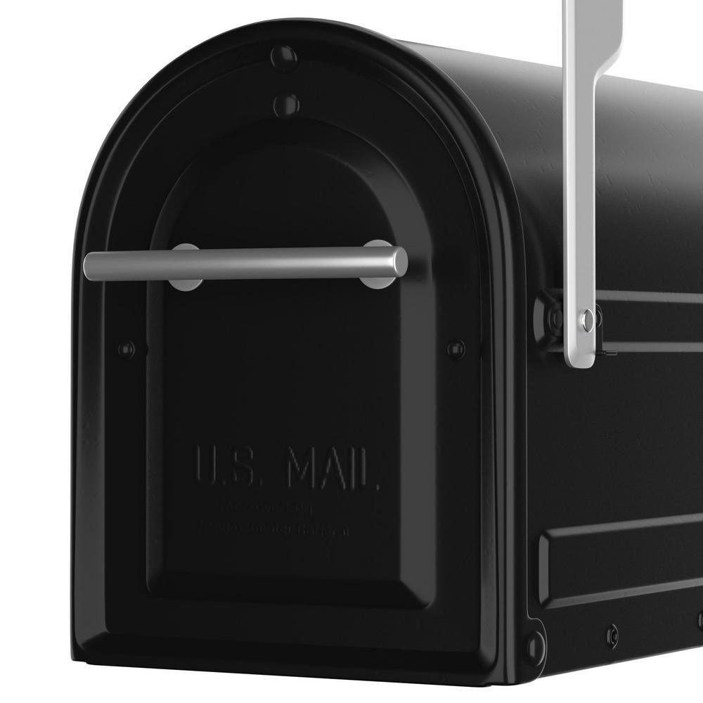 Boulder Post Mount Mailbox Black with Premium Silver Handle and Silver Flag - Super Arbor