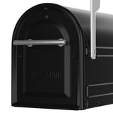 Boulder Post Mount Mailbox Black with Premium Silver Handle and Silver Flag - Super Arbor