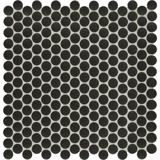 MSI Penny Round Nero 12.32 in. x 11.38 in. x 6mm Matte Porcelain Mesh-Mounted Mosaic Tile (14.4 sq. ft./case)