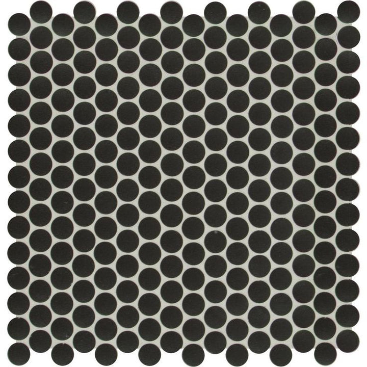 MSI Penny Round Nero 12.32 in. x 11.38 in. x 6mm Matte Porcelain Mesh-Mounted Mosaic Tile (14.4 sq. ft./case)