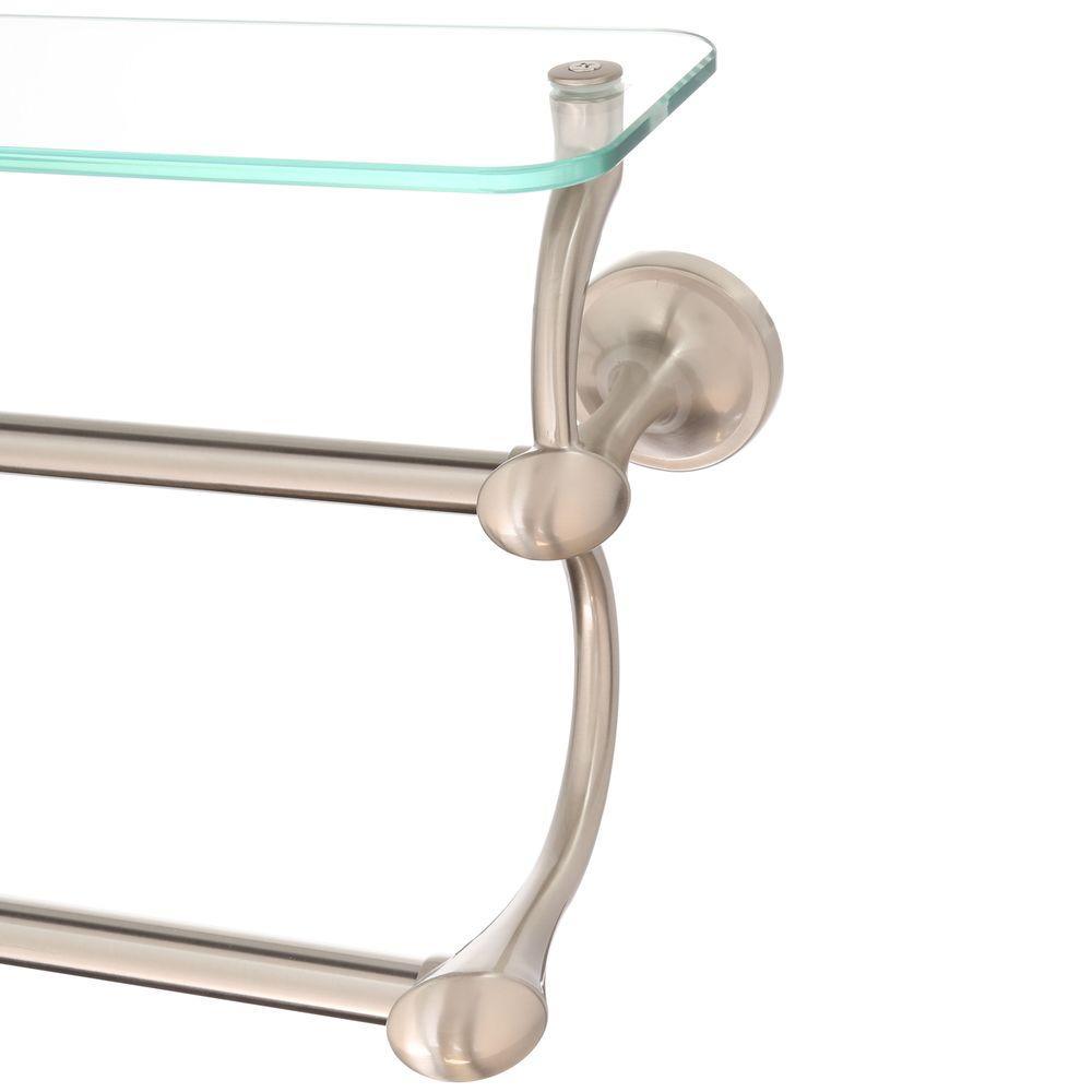 18 in. Glass Shelf with Double Towel Bar in SpotShield Brushed Nickel - Super Arbor
