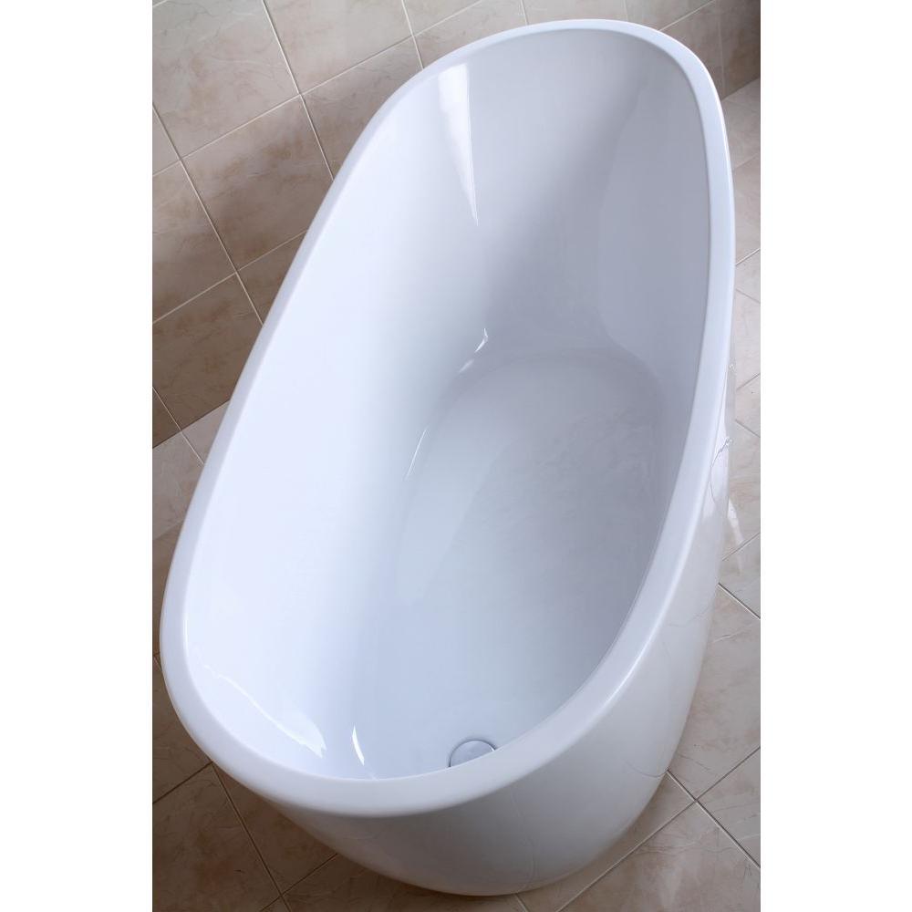Fusion 59 in. Acrylic Front Drain Flatbottom Freestanding Bathtub in White - Super Arbor