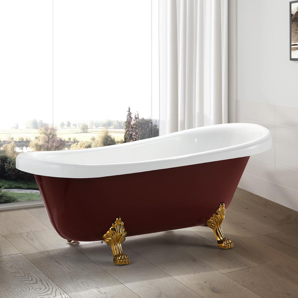 Laval 67 in. Acrylic Claw Foot Freestanding Bathtub in Red and White - Super Arbor