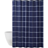 Printed Windowpane 72 in. White/Navy Shower Curtain - Super Arbor