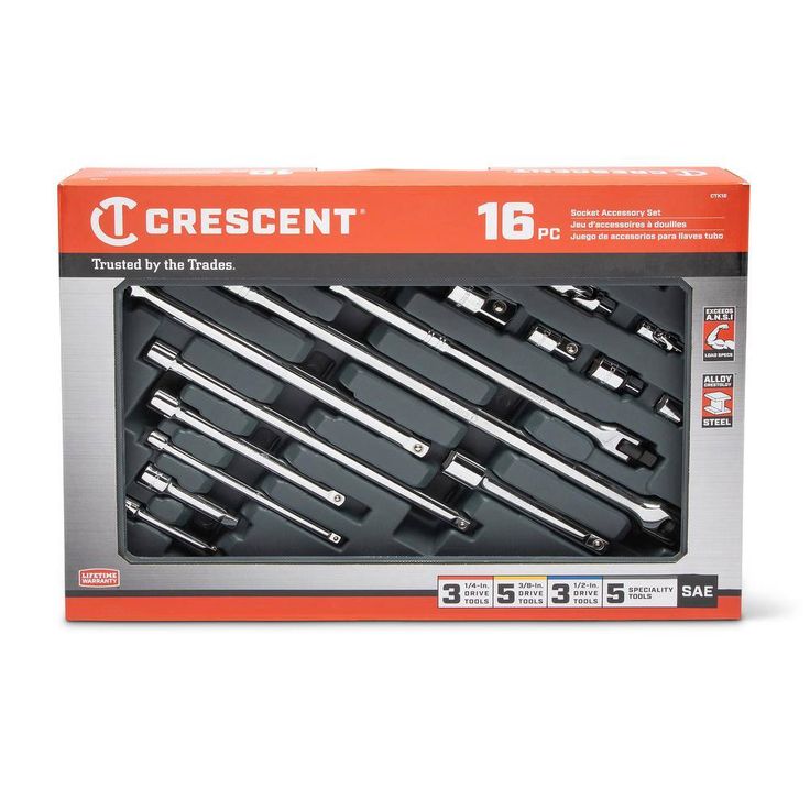Crescent 1/4 in., 3/8 in., 1/2 in. and 3/4 in. Drive Socket Accessories Set (16-Piece)