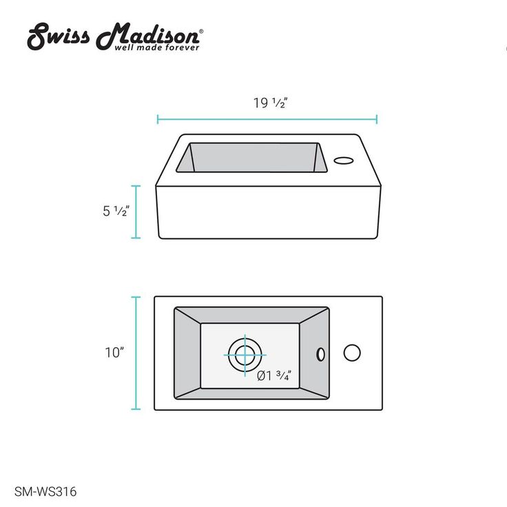 Swiss Madison Voltaire 19.5 in. x 10 in. Rectangular Ceramic Wall Hung Vessel Sink with Right Side Faucet Mount in White