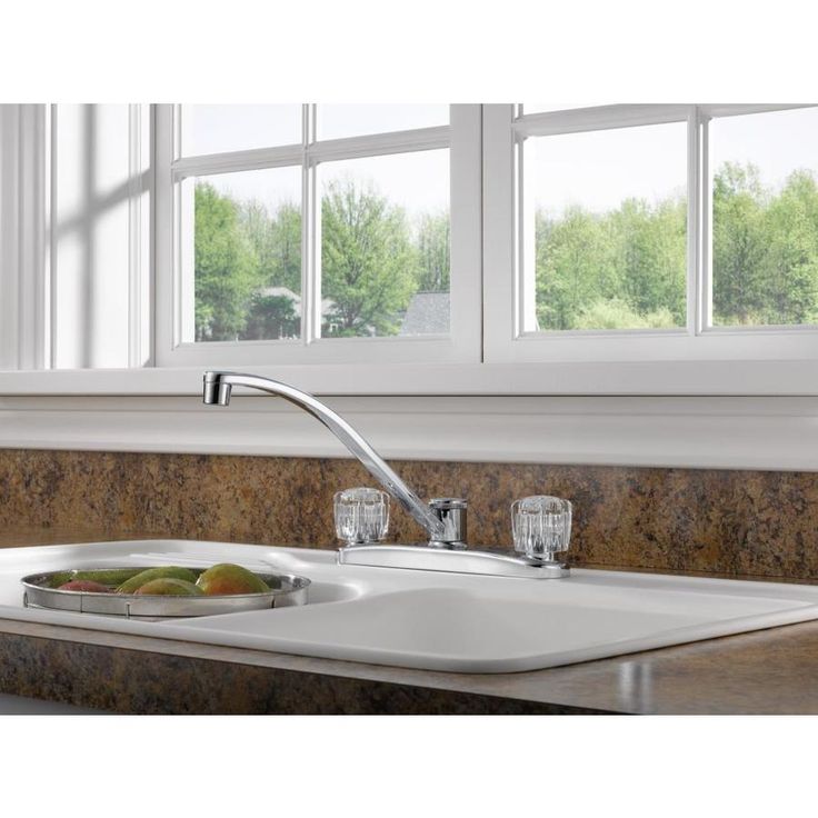 Peerless Chrome 2-Handle Deck-Mount Low-Arc Handle Kitchen Faucet (Deck Plate Included)