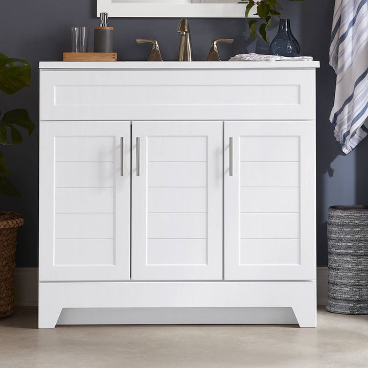 Style Selections Kirkman 36-in White Single Sink Bathroom Vanity with White Cultured Marble Top