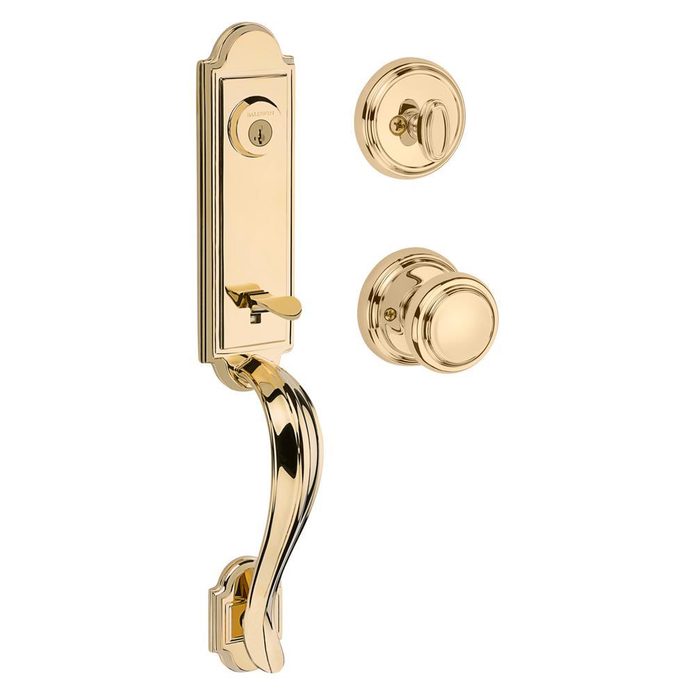 Prestige Avendale Single Cylinder Lifetime Polished Brass Door Handleset with Alcott Door Knob feat SmartKey Security - Super Arbor