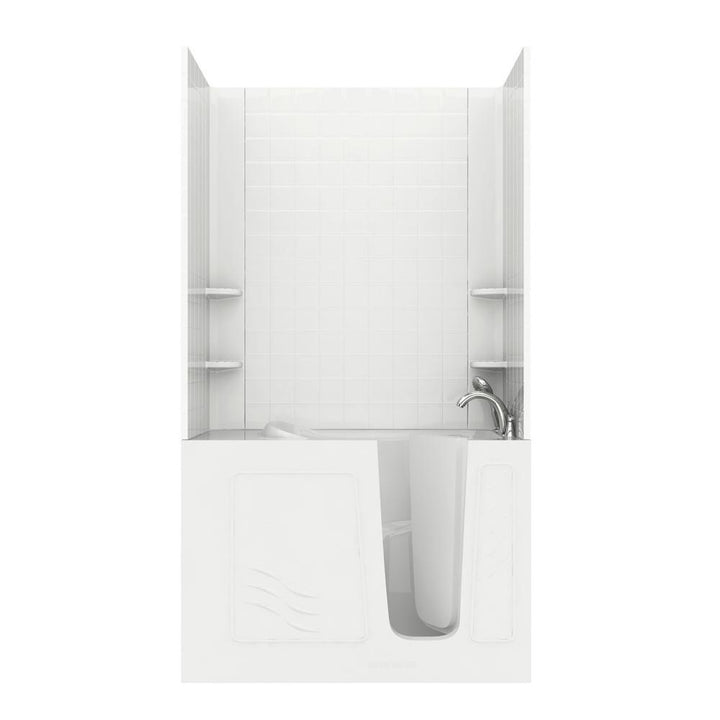 Rampart Nova Heated 5 ft. Walk-in Whirlpool Bathtub with 6 in. Tile Easy Up Adhesive Wall Surround in Biscuit - Super Arbor