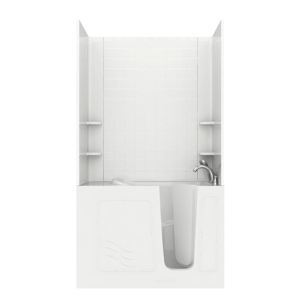 Rampart 3.9 ft. Walk-in Whirlpool and Air Bathtub with 4 in. Tile Easy Up Adhesive Wall Surround in White - Super Arbor