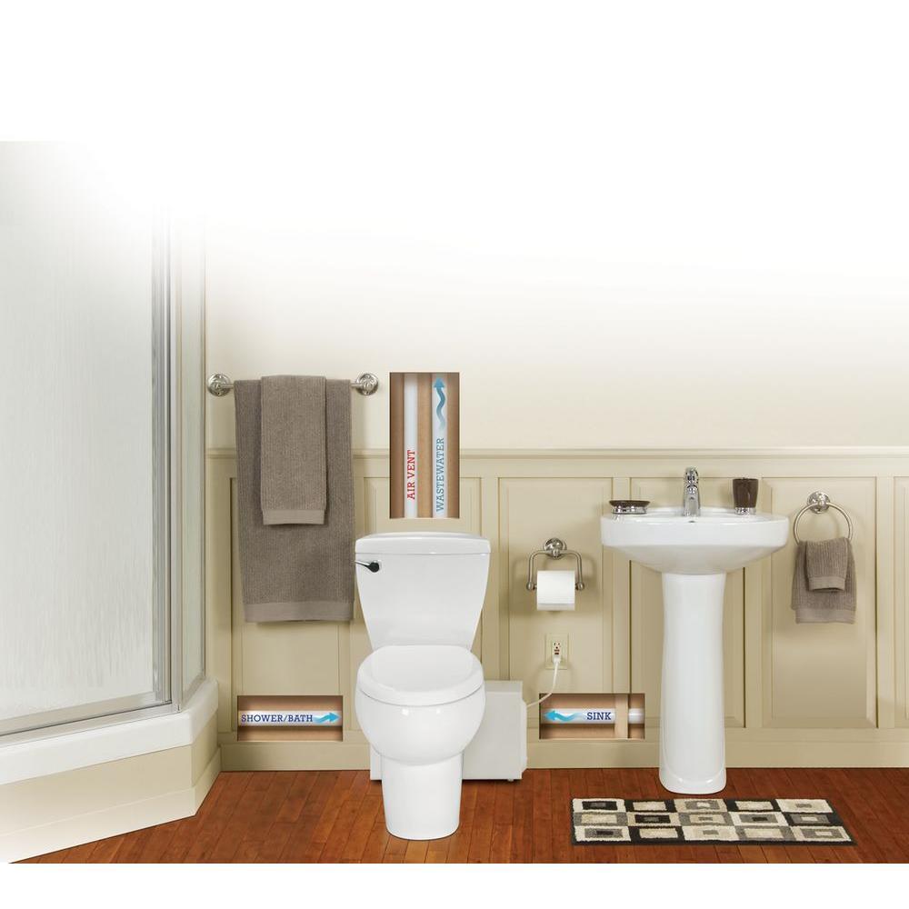 Bathroom Anywhere 2-Piece 1.28 GPF Single Flush Round Toilet with Seat Macerating Pump in White - Super Arbor