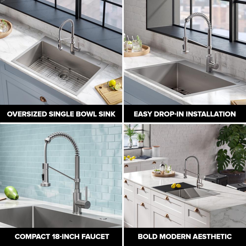 Loften All-in-One Dual Mount Drop-In Stainless Steel 33 in. 2-Hole Single Bowl Kitchen Sink with Pull Down Faucet