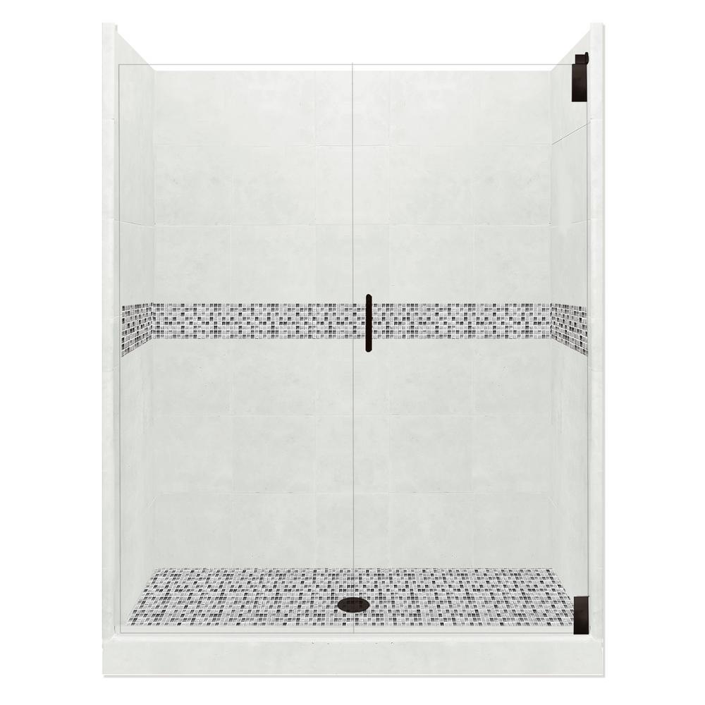 Del Mar Grand Hinged 36 in. x 54 in. x 80 in. Center Drain Alcove Shower Kit in Natural Buff and Satin Nickel Hardware - Super Arbor