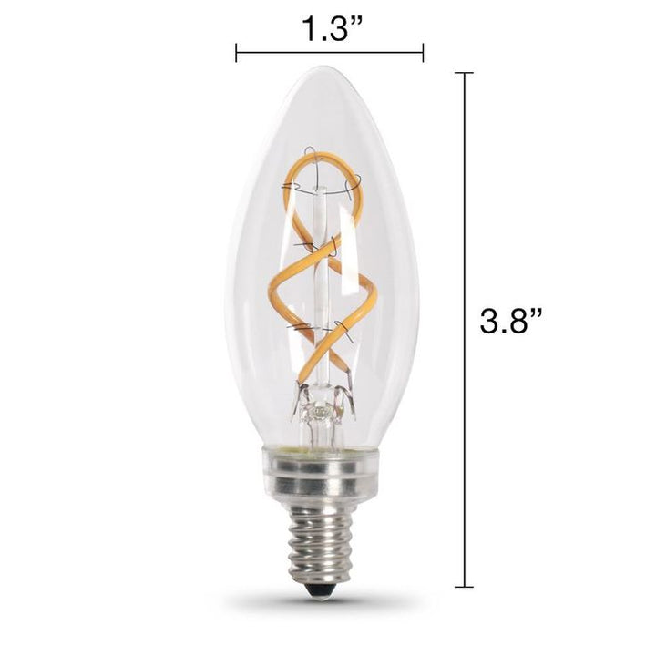 Feit Electric 25-Watt Equivalent B10 Dimmable Candelabra Clear Glass Vintage LED Light Bulb w/Spiral Filament Bright White (12-Pack)