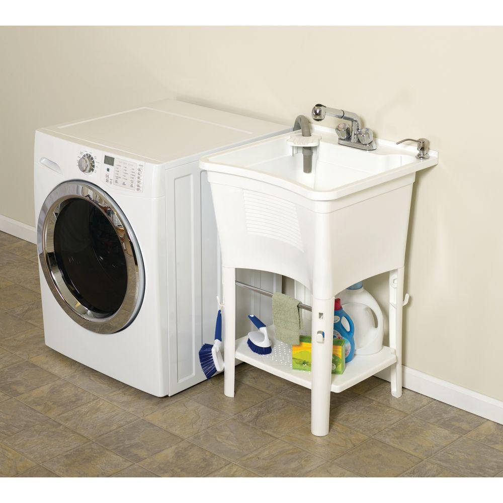 24 in. W x 36 in. H Polypropylene Full Featured Ergo Laundry Tub Workcenter in White - Super Arbor