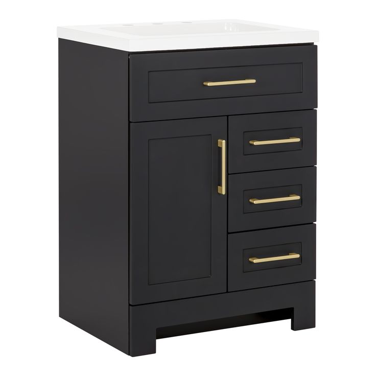 Style Selections Cauley 24-in Black Single Sink Bathroom Vanity with White Cultured Marble Top