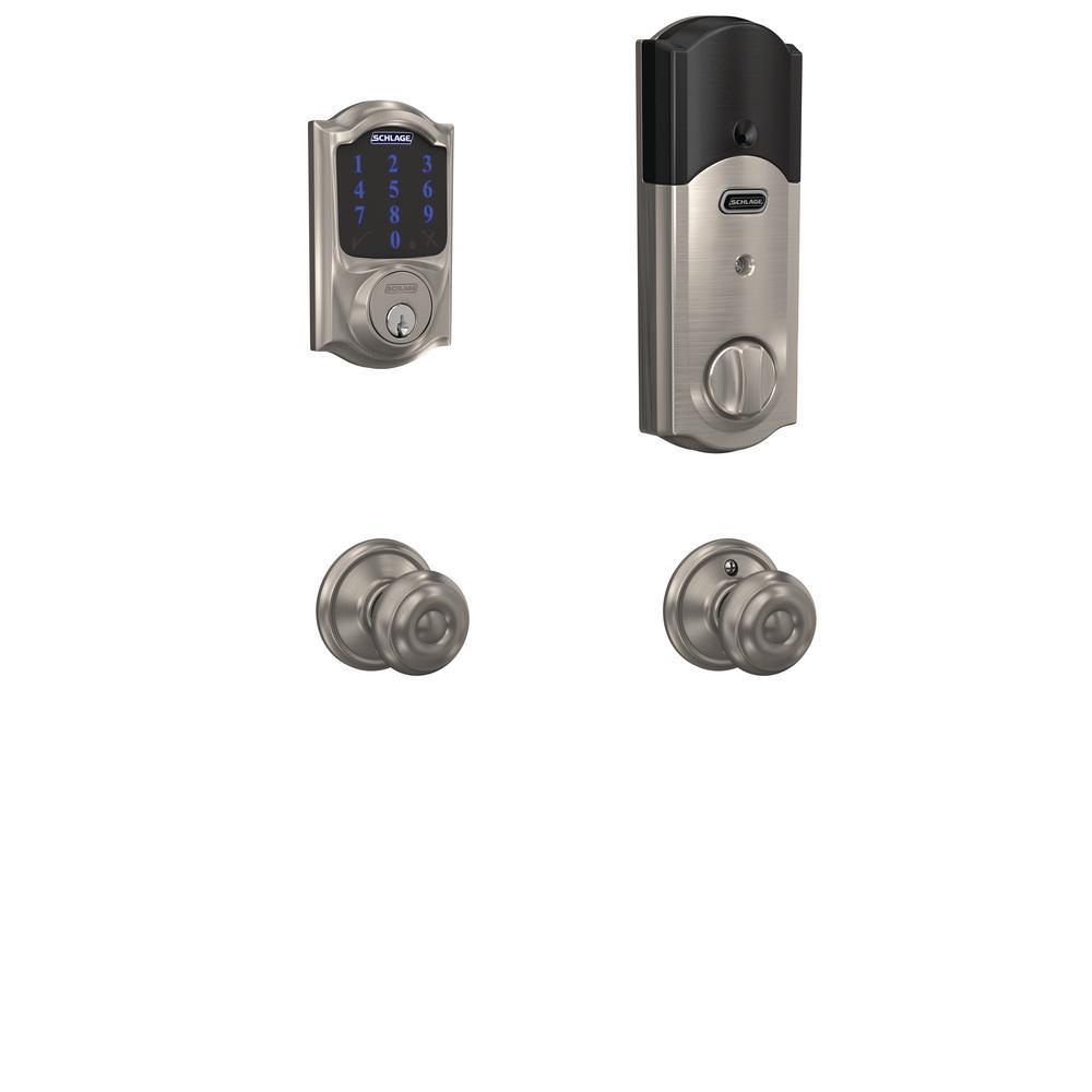 Camelot Satin Nickel Connect Wink Smart Deadbolt and Georgian Hall/Closet Knob - Super Arbor