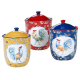 Morning Bloom 3-Piece Seasonal Multicolored Earthenware 96, 72, 48 oz. Canister Set