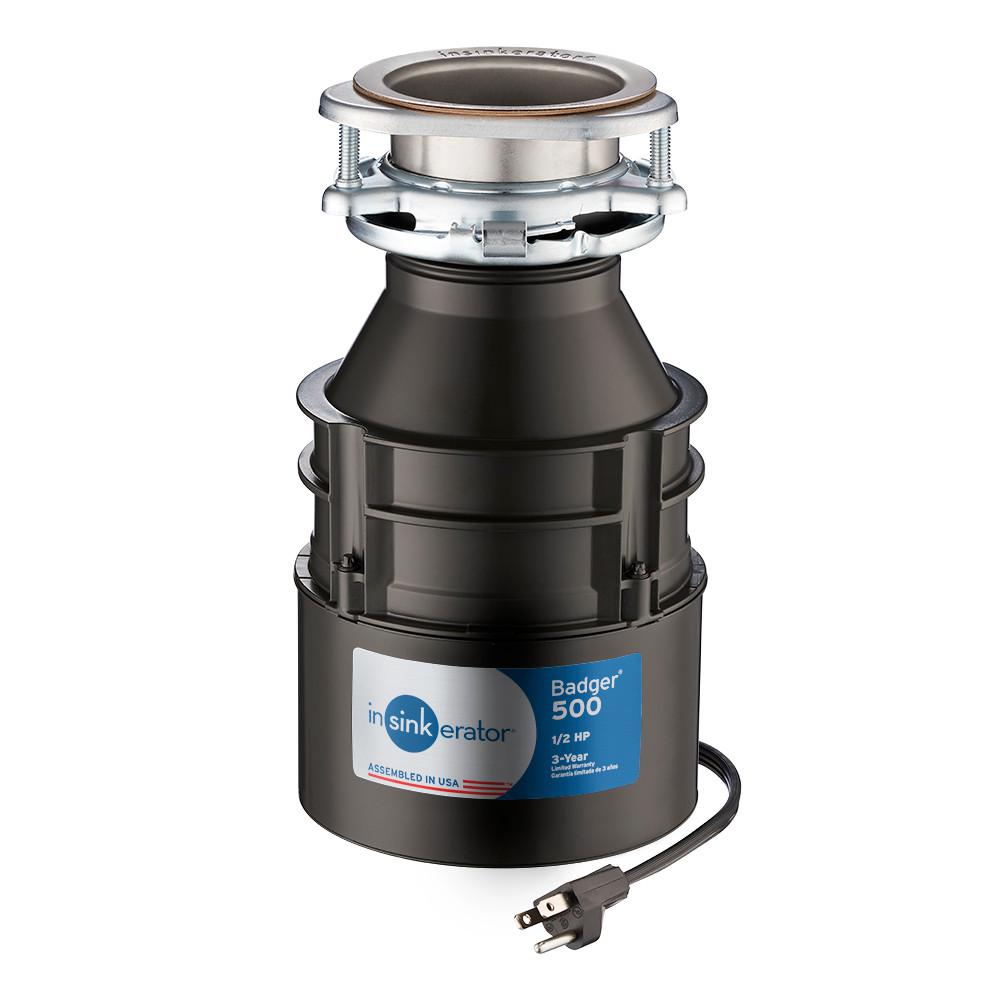 InSinkErator Badger 500 1/2 HP Continuous Feed Garbage Disposal with Power Cord - Super Arbor