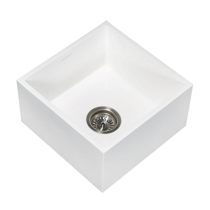 Undermount Solid Surface White Stone Square 15 in. Single Basin Bar/Prep Sink in Matte White
