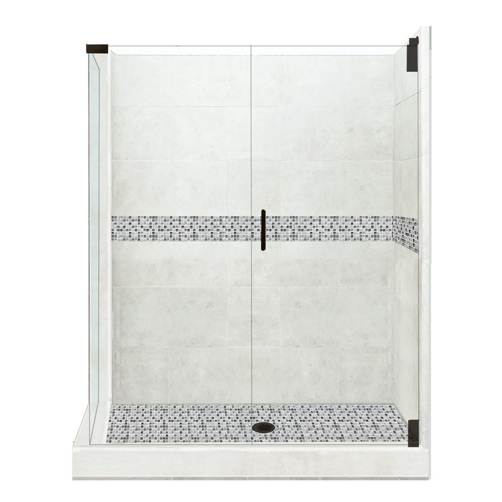 Newport Grand Hinged 42 in. x 48 in. x 80 in. Right-Hand Corner Shower Kit in Wet Cement and Black Pipe Hardware - Super Arbor