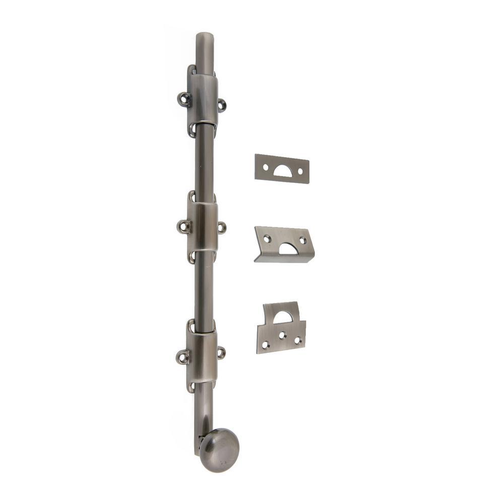 Heavy-Duty 12 in. Solid Brass Surface Bolt with Round Knob in Polished Brass - Super Arbor
