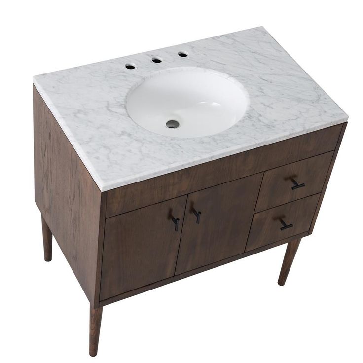 Wyatt 36 in. W x 22.05 in. D x 35.75 in. H Brown Single Sink Bathroom Vanity with White Carrara Marble Vanity Top