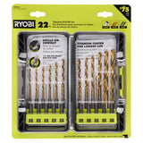 RYOBI Titanium Drill Bit Kit (22-Piece) – 1/4" Hex Shank, 135° Split Point