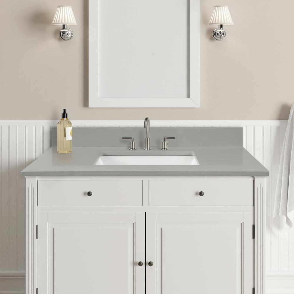 43 in. W x 22 in. D x 0.75 in. H Quartz Vanity Top in Earth Gray with White Basin - Super Arbor