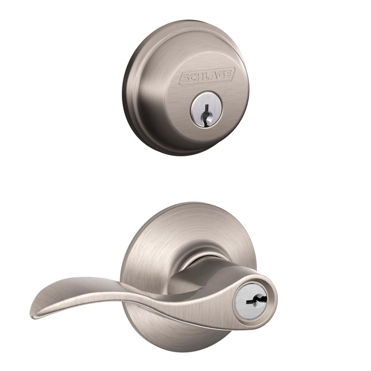 Schlage Accent Satin Nickel Lever and Single Cylinder Deadbolt, ANSI Grade 2, 1-3/4 in.