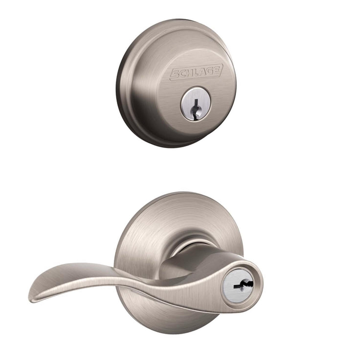 Schlage Accent Satin Nickel Lever and Single Cylinder Deadbolt, ANSI Grade 2, 1-3/4 in.