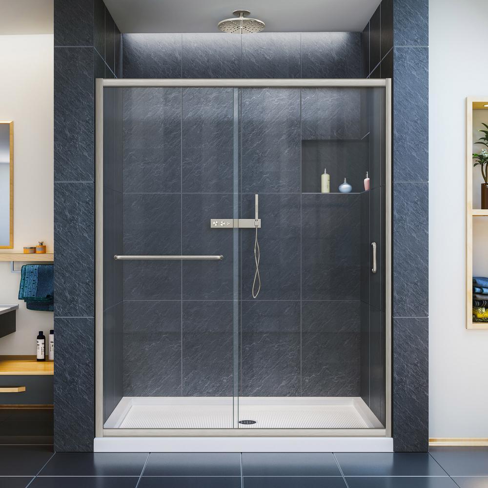Infinity-Z 56 to 60 in. x 72 in. Semi-Frameless Sliding Shower Door in Chrome - Super Arbor