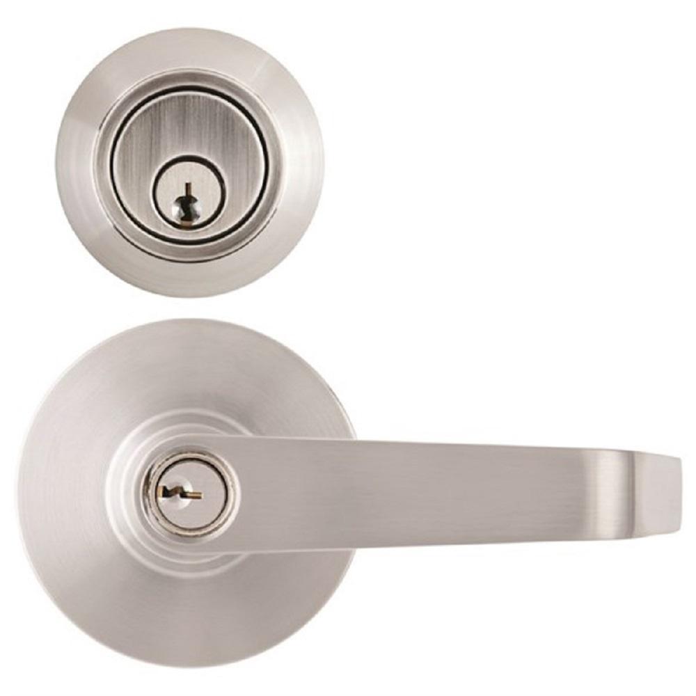 Heavy Duty Commercial Satin Chrome Entry Lever with Single Cylinder Deadbolt Combo - Super Arbor