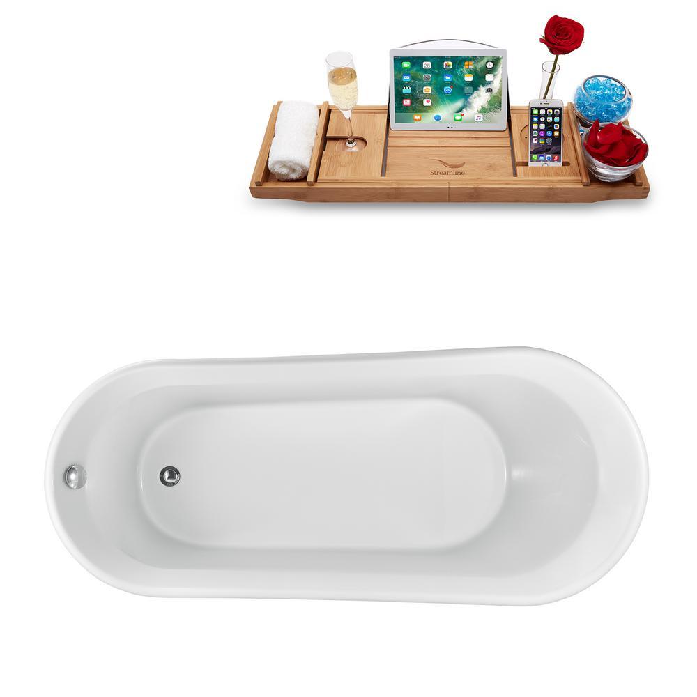 61 in. Acrylic, Fiberglass Flatbottom Non-Whirlpool Bathtub in Glossy White - Super Arbor