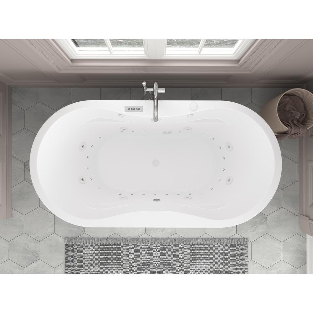 Agate Diamond Series 6 ft. Acrylic Center Drain Flatbottom Whirlpool Freestanding Bathtub in White - Super Arbor