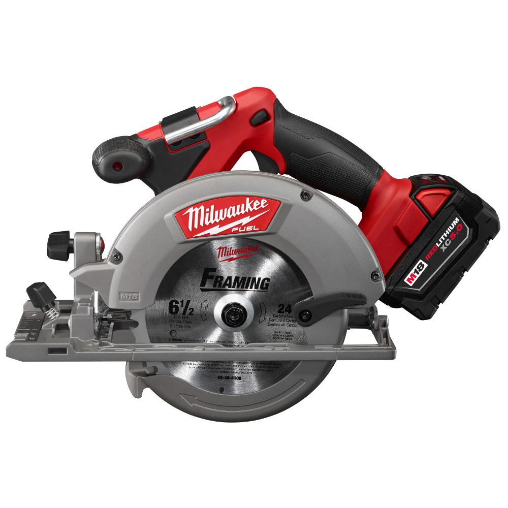 M18 FUEL 18-Volt Lithium-Ion Brushless Cordless 6-1/2 in. Circular Saw Kit with One 5.0 Ah Battery, Charger, Tool Bag - Super Arbor