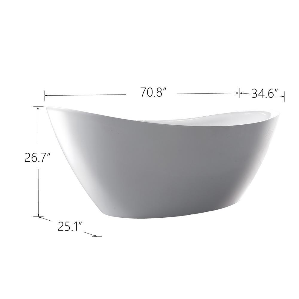 Oval 71 in. W x 36 in. D x 26 in. H Acrylic Flatbottom Freestanding Bathtub with Overflow, White (not Whirlpool) - Super Arbor